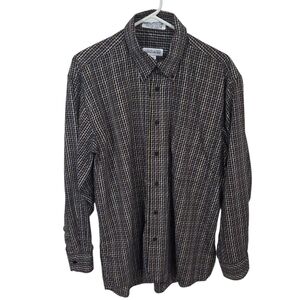 Joseph & Feiss Black and Brown Casual Button Down Shirt Size L